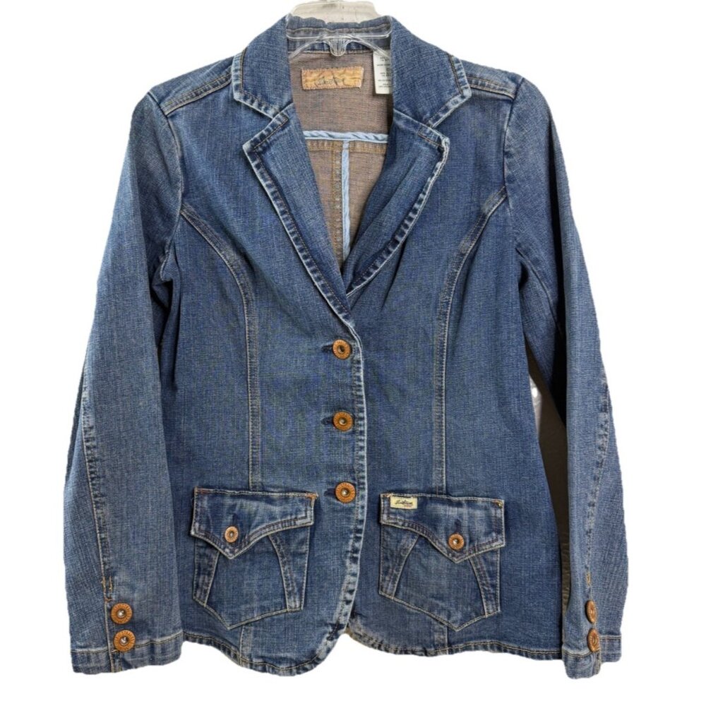 VTG 90’s Levi Strauss  Small Denim Blazer Jacket Stretch Copper Button Darts EUC